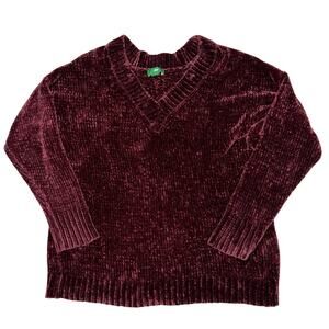 Dip Sweater Womens Small Burgundy Chenille Knit Pullover Soft vneck ribbed top